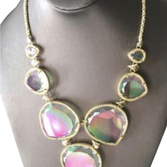 NWOT Rare & Retired Kendra Scott Rebecca Necklace Iridescent & Yellow Gold WOW! - Picture 4 of 14